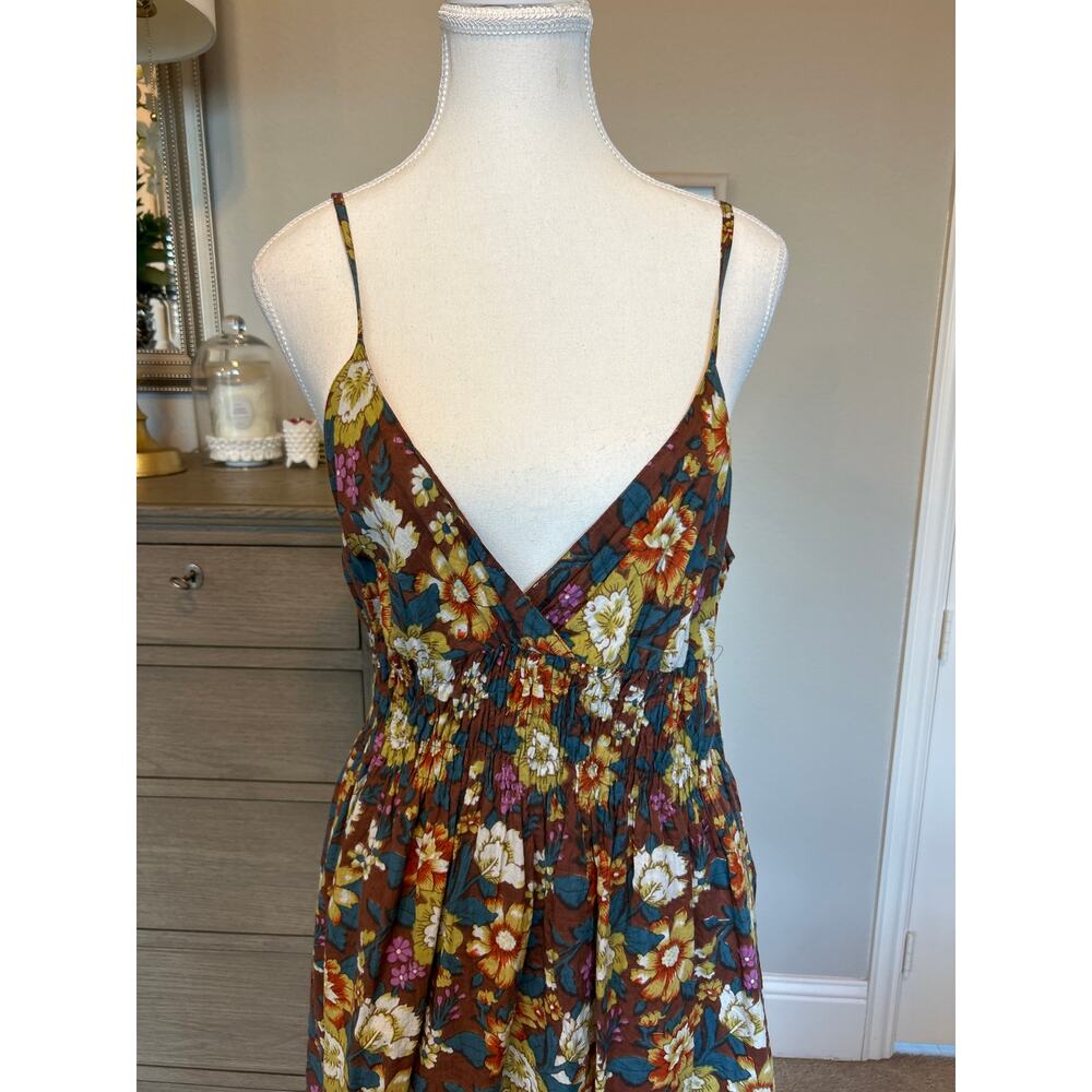 Shana | 100% Cotton Floral Spagetti Strap Smock Waist Dress | Large - Picture 4 of 14